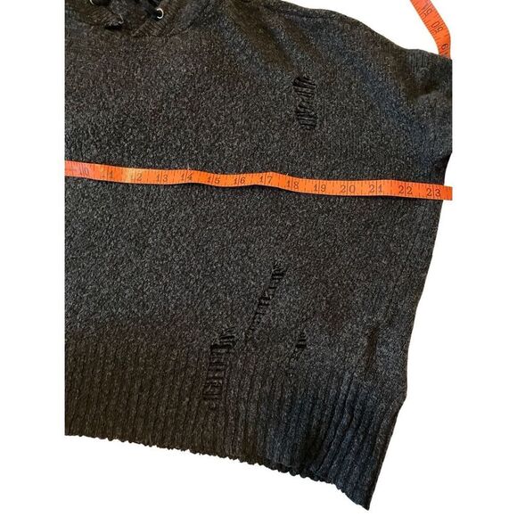 American Eagle Distressed Ripped Cropped Hoodie Zombie Destroyed Sweatshirt - Picture 11 of 14